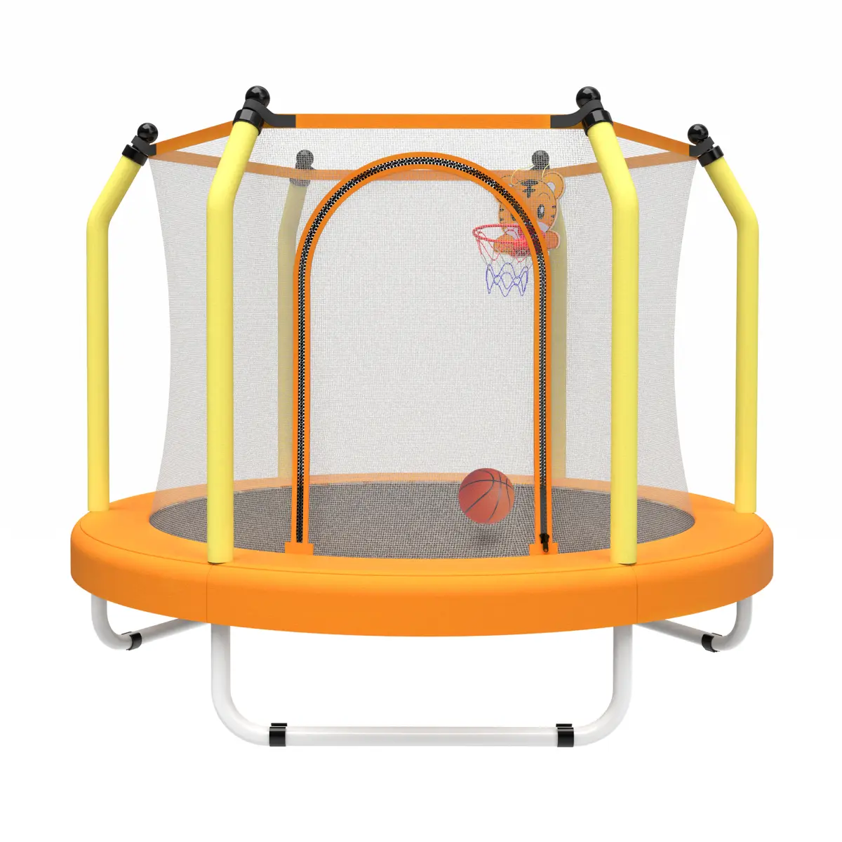55-Inch Round Toddler Bouncer with Safety Mesh Enclosure, Foam-Covered Poles & Basketball Hoop for Bouncing Fun, Unisex, Metal, Toddler Toys, 100% Satisfaction Service, Steel Frame, 25 Lbs, 44'' High, 30 Springs, 55'' Diameter, Indoor/Outd., Toddler Safe,