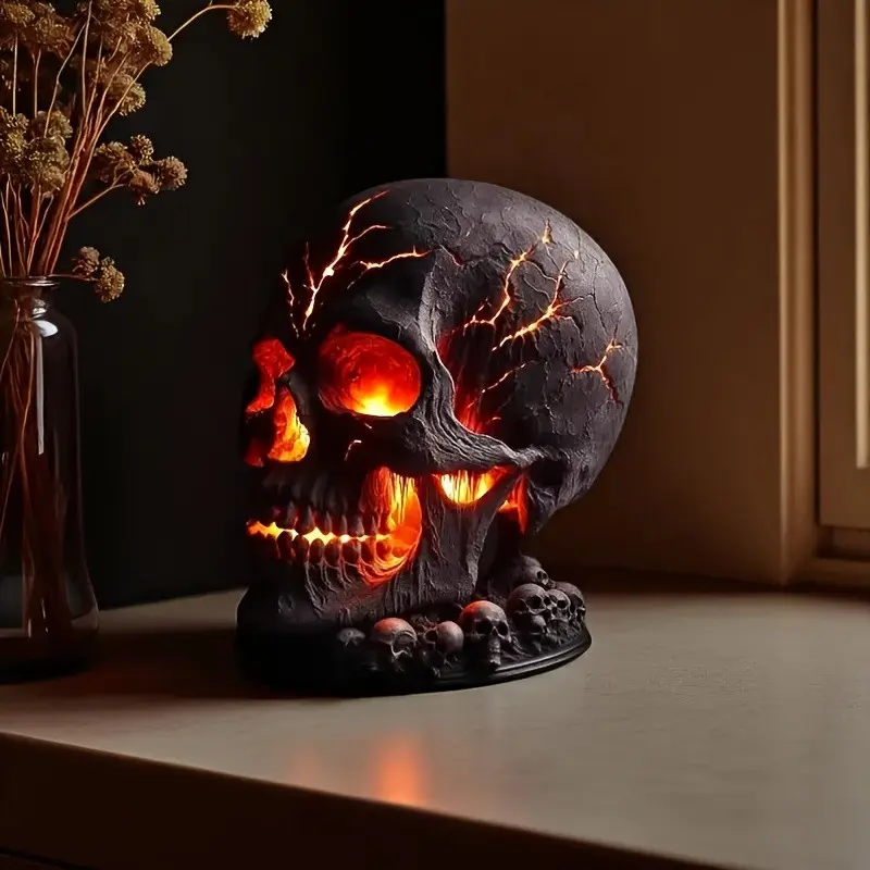 Lava Skull Night Light – Flowing Glow Effect for Dark Halloween Decor, Eerie Tabletop Lamp for Bedroom/Bar, Gothic Gift for Horror Fans, Haunted Vibe, Dark Atmosphere