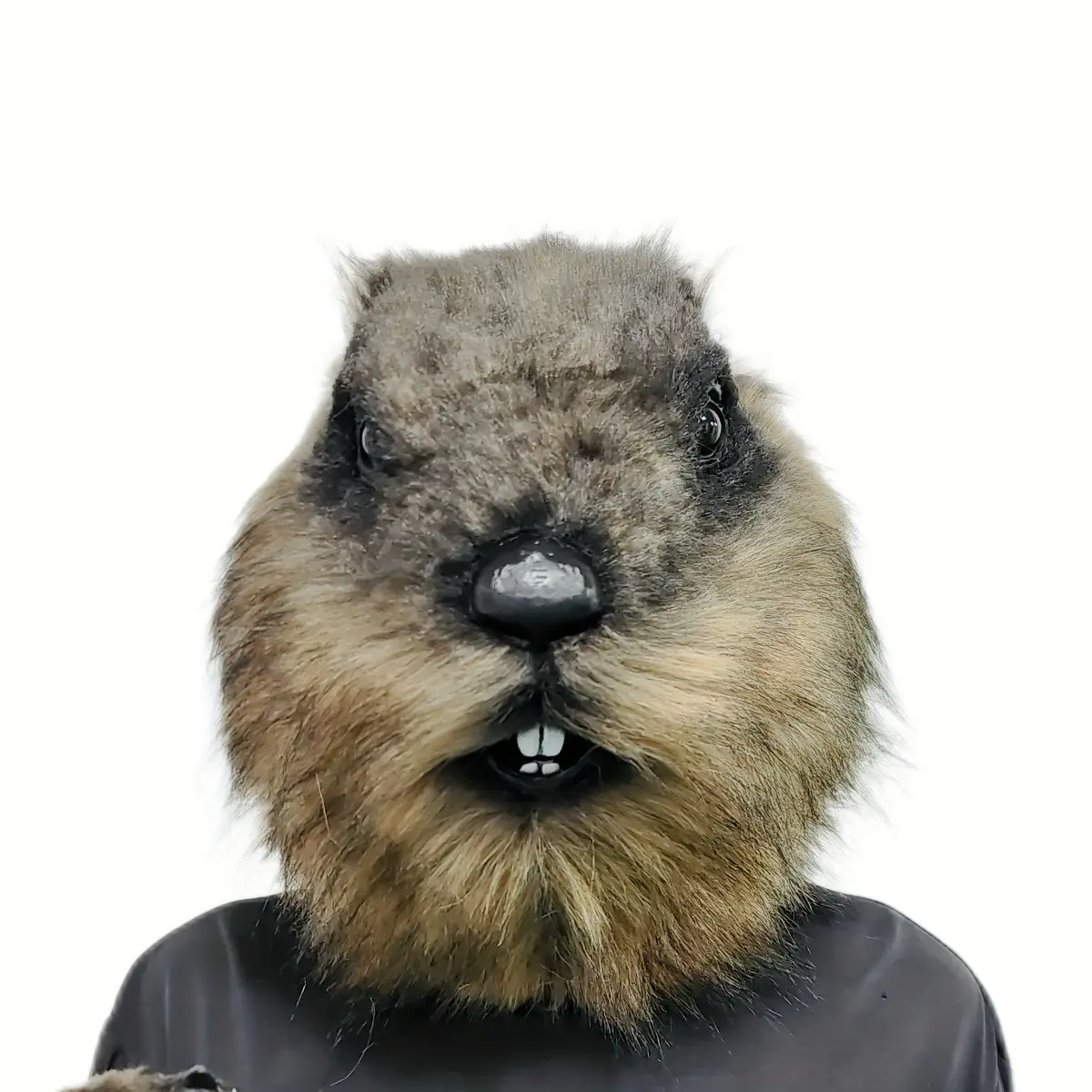 Realistic Groundhog Latex Mask Cute Plush Animal Head Mask Overhead Helmet with Open Mouth Funny Design High Quality Skin Friendly Fur for Adult Kid Halloween Party Cosplay Costume Props Stage Performance Carnival Prank Gift Toy