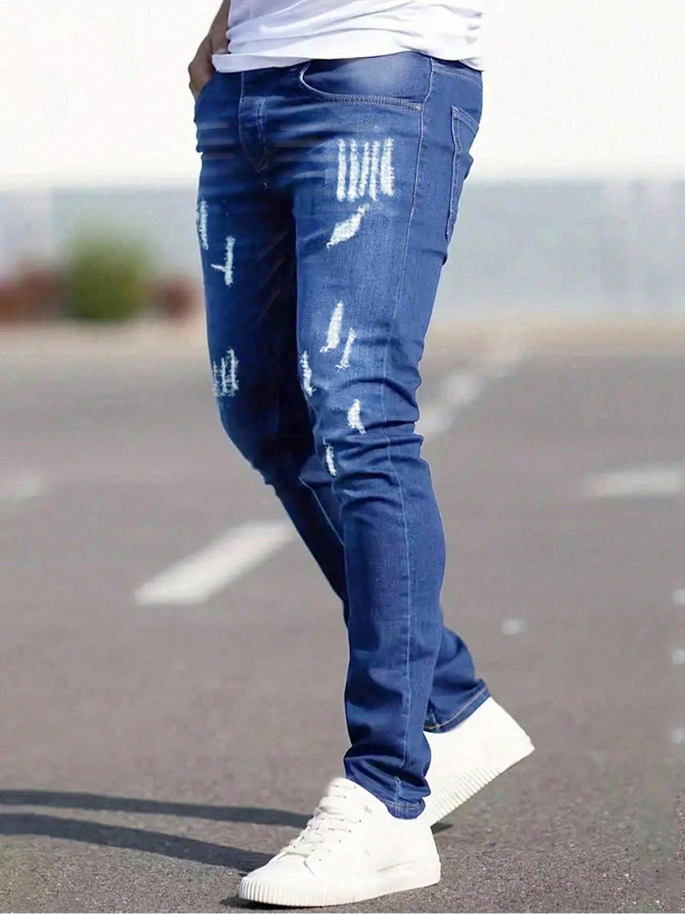 Men's Ripped Skinny Denim Jeans, Casual Comfy Regular Fit Jeans for Daily Wear, Men's Bottoms for All Seasons