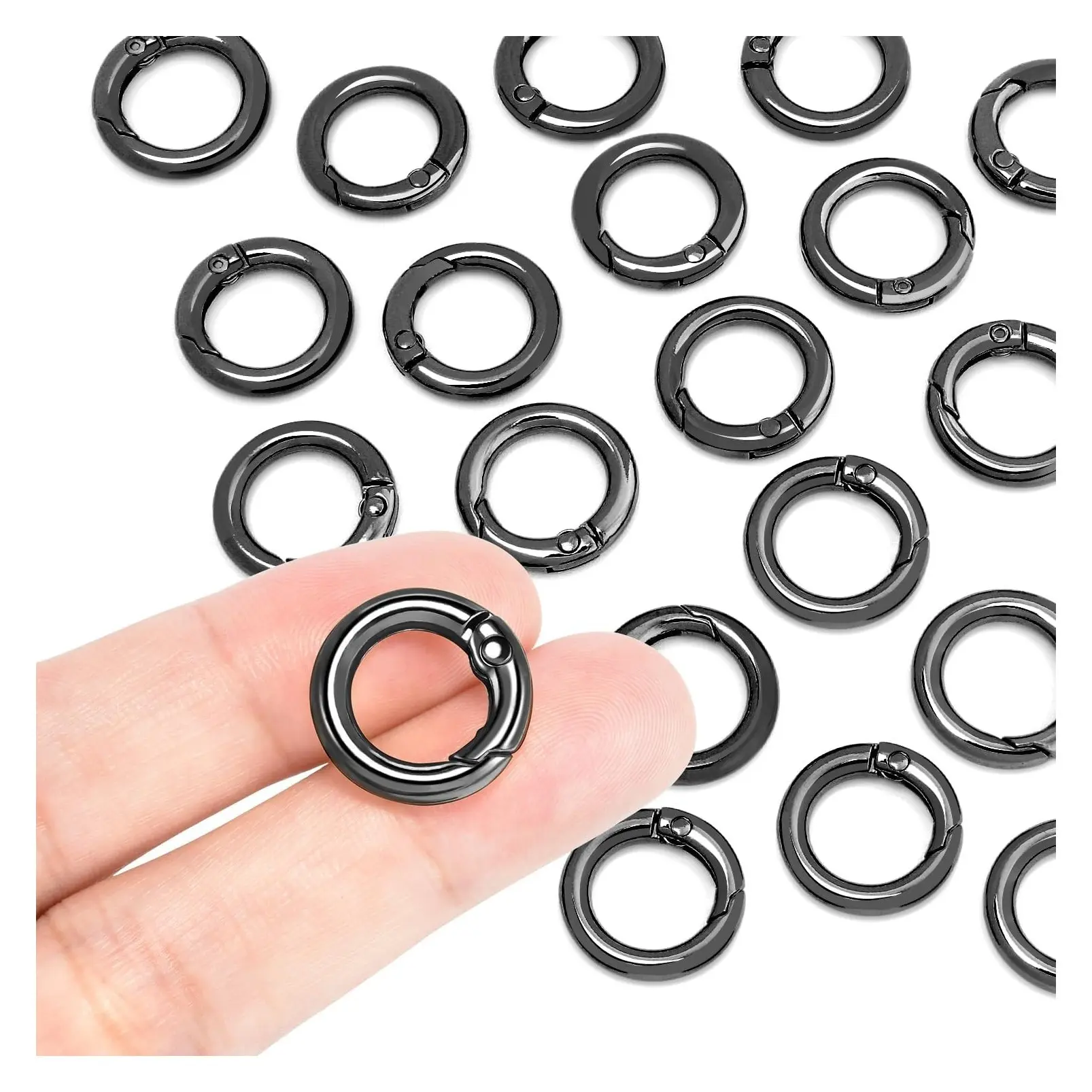 16 Pack 11mm Black Small Spring O Ring Metal Key Ring Hook Round Carabiner Clip for Dog Tags Paracord Keyring Lanyard Keychain Purse Charm ClaspsGift