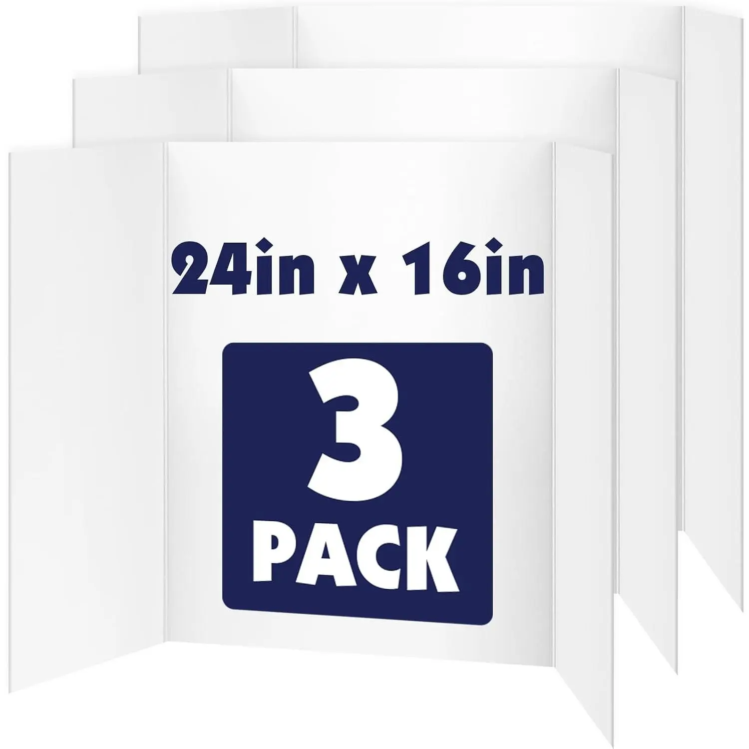 3 Pack White Trifold Poster Board, 16in x 24in Corrugated Project Board, Presentation Board, Trifold Display Board for School Project, Business Presentation, Science Fairs, Event Display