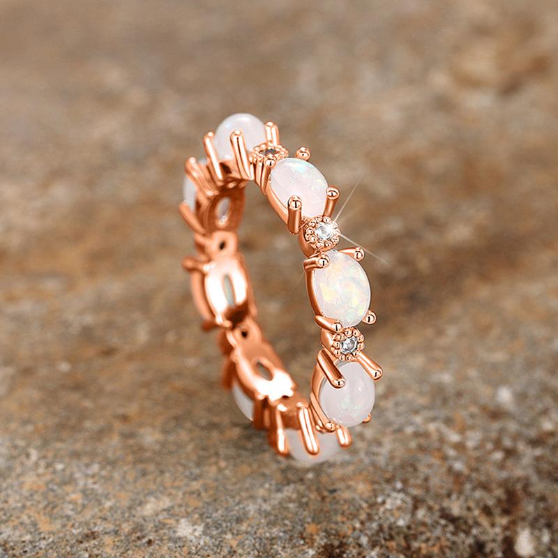 Bestselling Bridal Oval Opal Stackable Ring | Rose Gold Plated Full Eternity Band for Women