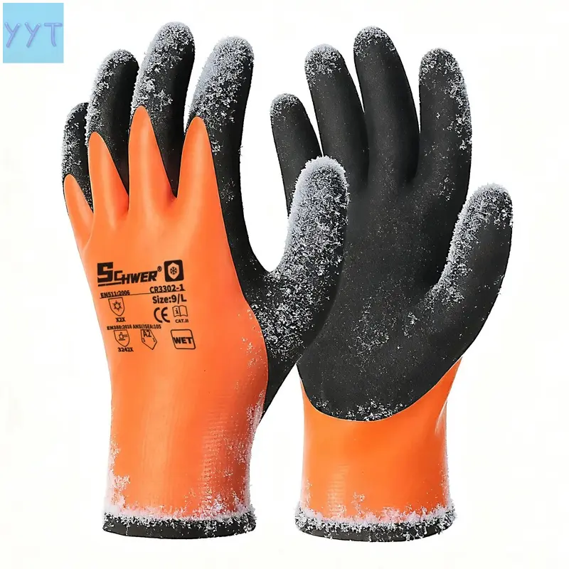 YYT1  Schwer 2 Pairs FreezeGuard Winter Work Gloves, ANSI A2 Cut Resistant Freezer Gloves Outdoor Cold Weather Keep Hands Warm, Waterproof Gloves Shoveling Snow, Ice Fishing