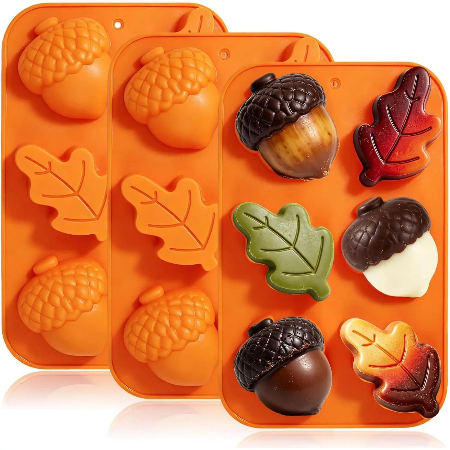3 Pack Acorn Leaf   Molds,  Thanksgiving Fall Theme Candy Molds Fall Autumn Baking Molds for Jelly Pudding Brownie Soap  Trays Candle Muffins Cake Decor Making