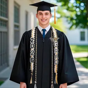 Viral Class of 2026 Graduation Lei Set - Double Strand Ribbon Lei with Satin Brooch, Trendy Grad Gifts for Her & Him, Perfect for Ceremony, Party Pics, Room Decor & College Essentials