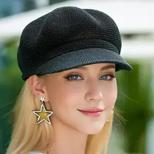 Women's Sun Protection Wide-Brim Star-Embellished Sun Hat - Breathable Mesh Visor, Adjustable Snap Closure for Outdoor Beach Activities