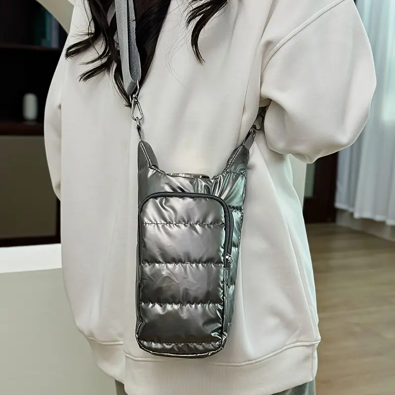 Plush Insulated Water Bottle Crossbody Bag, Multi-Functional Portable Water Flask Pouch, Outdoor Walking Phone & Water Bottle Organizer