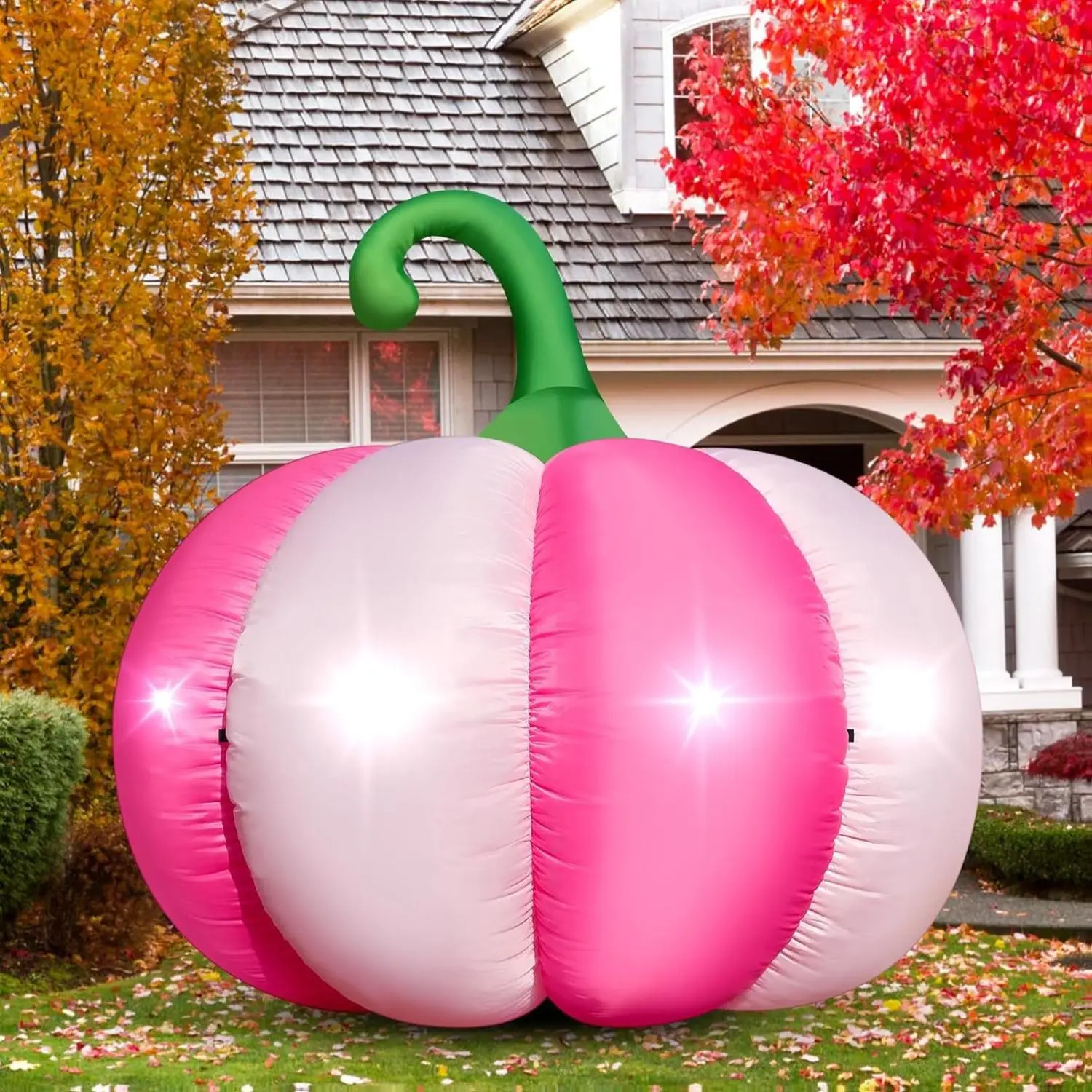 4.6FT Halloween Inflatable Pumpkin Outdoor Decorations Blow-up Pink Pumpkin Build-in 4 LED Lights for Halloween Party Decor Giant Inflatable Fake Pumpkins for Fall Thanksgiving Yard Garden Lawn