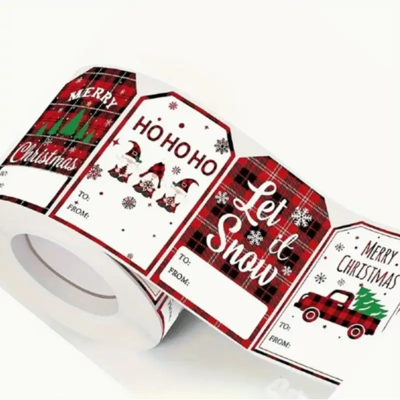 Self-Adhesive Holiday Gift Tags Roll, 200 Labels for Christmas Presents, Craft Supplies, Adhesive Stickers for Packaging, Sticky Labels