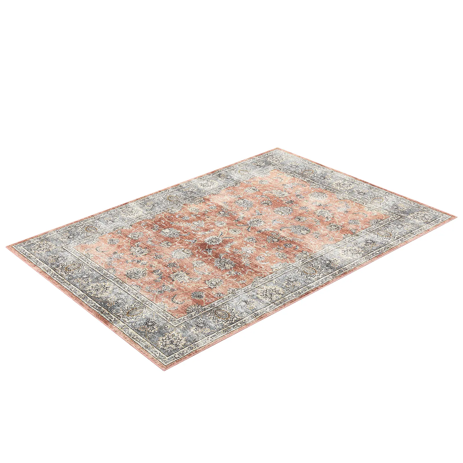 Washable Faux Shearling Area Rug, TPR Non-Slip Backing, Persian Inspired, Choose 6x9, 8x10, 9x12, or 10x13 ft in Brown or Brick Red