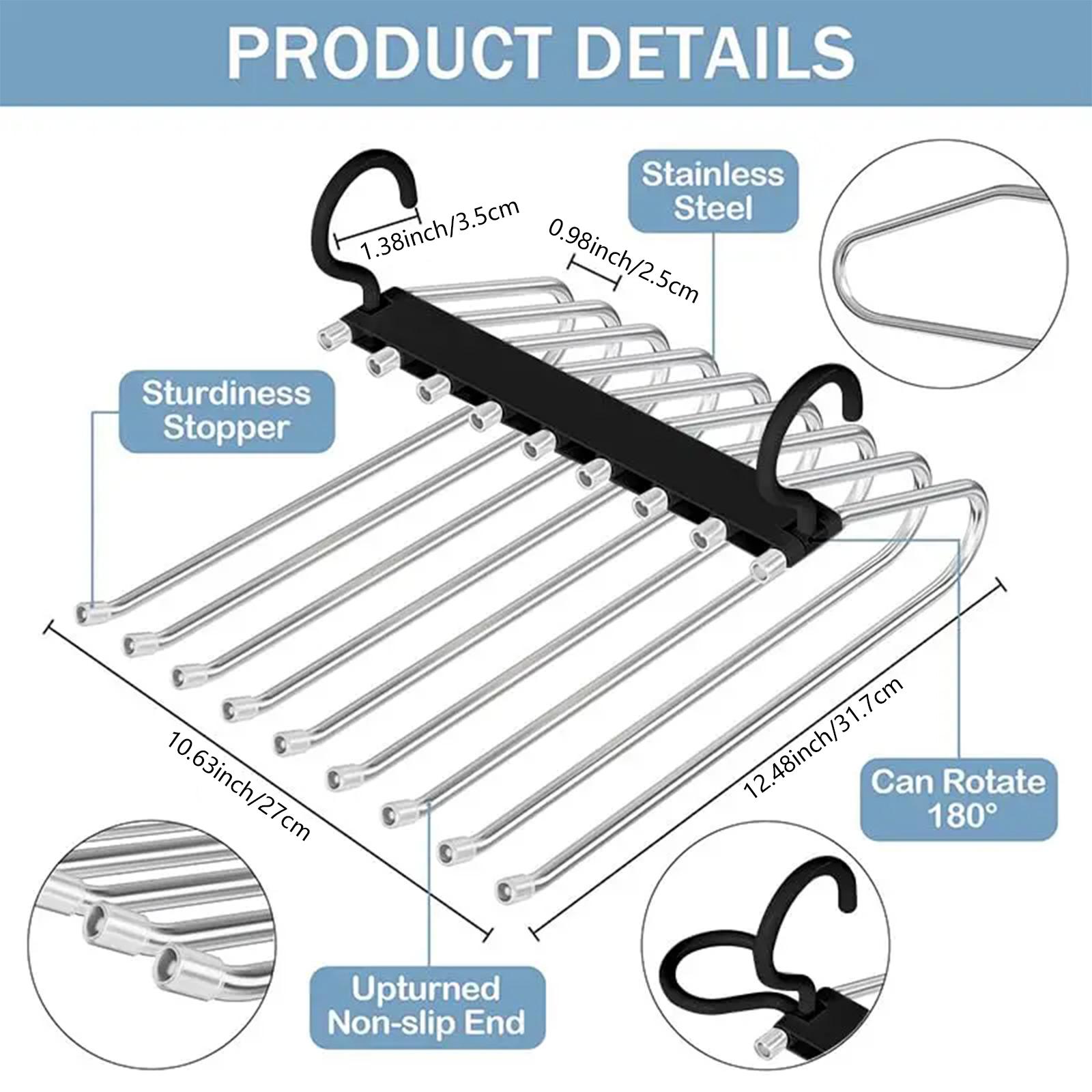 9-layer Pants Hanger, Space Saving Pant Hanger Organizer, Multifunctional Pants Organizing Rack, Closet Organizer for Pants Jeans Leggings Trousers, Pants Holder