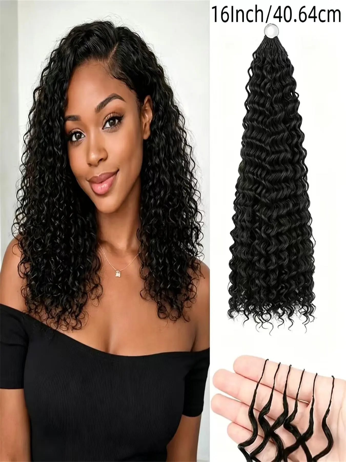 Curly Feather Crochet Hair, Medium Length Wavy Hair, 16 Inch Water Wave, Pre-Separated Miracle Knot, 50 Roots, for Women, Hair Extensions