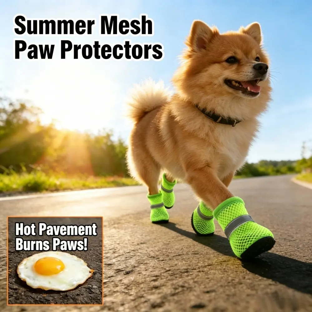 Breathable Mesh Dog Shoes Puppy Shoes | Summer Outdoor Paw Protectors for Hot Pavement | Anti-Slip Pet Booties with Reflective Straps | 4 Pcs