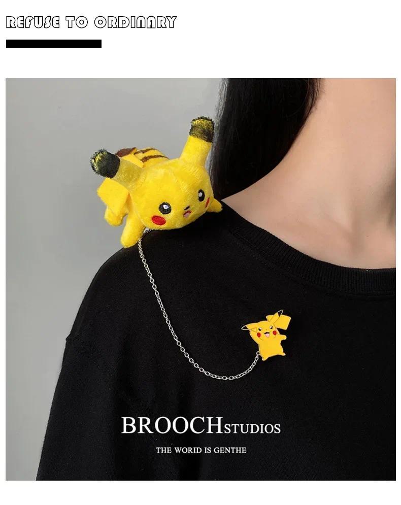 Pokemon Cartoon Doll Pikachu Alloy Pin Clothing Bag Plush Brooch Gift for Child Children Student Backpack Accessories Decoration