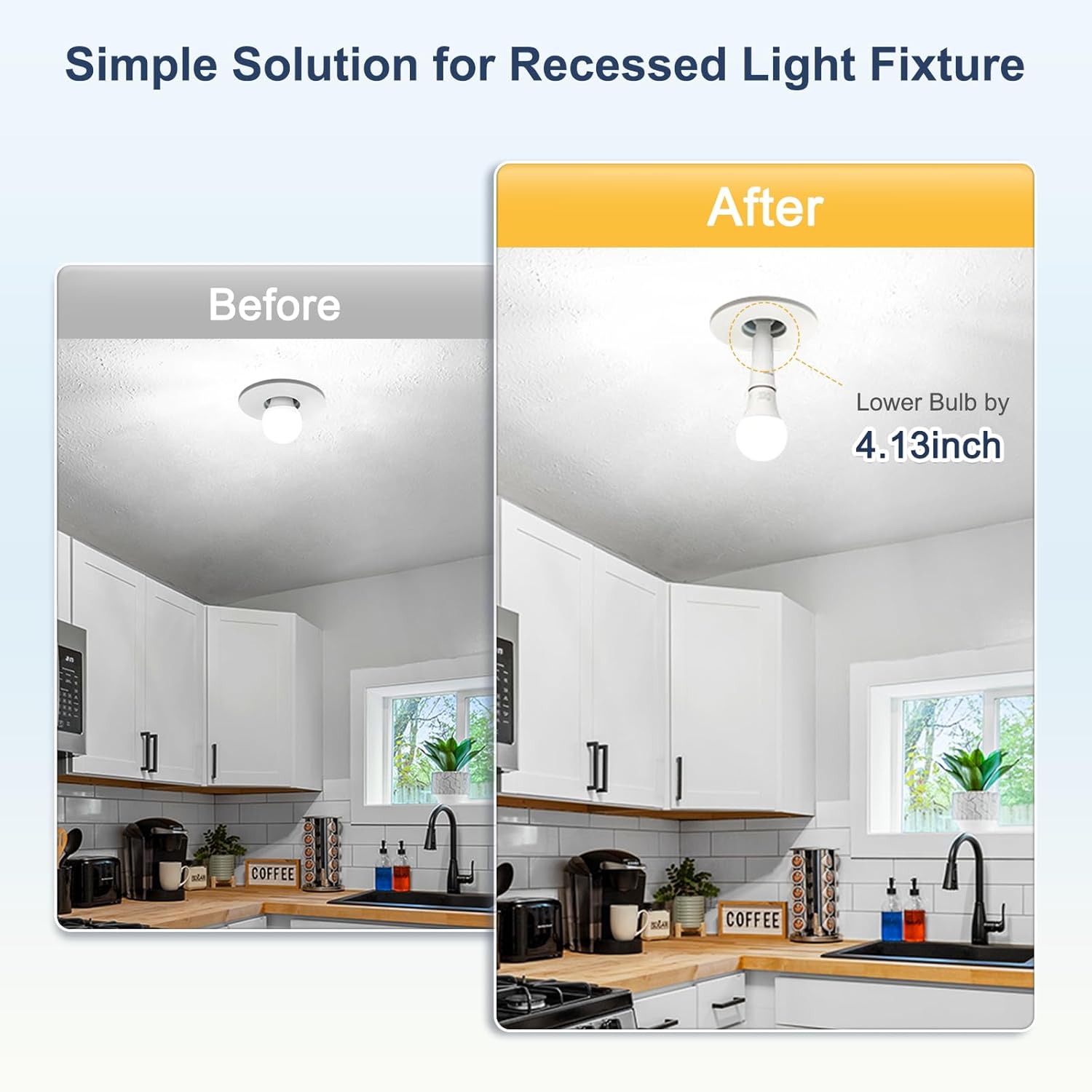 E26 3.15-4.13Inch/8-10.5CM Extension Flexible Socket Extender Adapter, E26 Edison Screw Converter, Light Socket Extender, Lamp Bulb Extension, 6-Pack