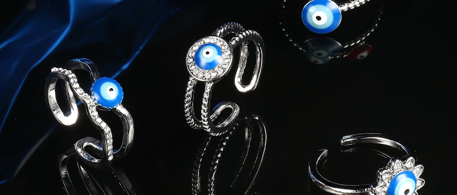 YADOCA 12/15Pcs Evil Eye Necklace, Bracelet, Earring, Ring, Keychain  Hamsa Hand Pendant - Turkish Protection Jewelry Set with 50Pcs Evil Eye Stickers