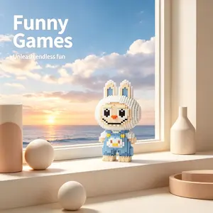 Blue Rabbit 3D Puzzle Creative Building Blocks Decoration, Bookshelf Home Office Cabinet Decor, Party Living Room TV Stand Display Gift, Building Block Figure, Building Block Model