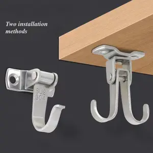 304 Stainless Steel Rotating Hooks, Multi-Purpose Wall Mount Storage Hooks for Kitchen, Entrance, Coats & Hanging Organizer