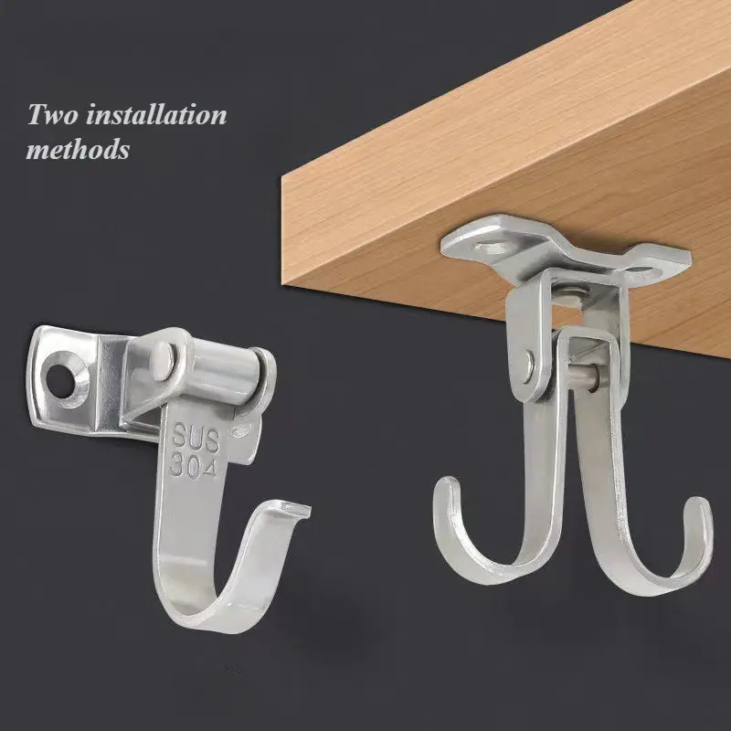 304 Stainless Steel Rotating Hooks, Multi-Purpose Wall Mount Storage Hooks for Kitchen, Entrance, Coats & Hanging Organizer