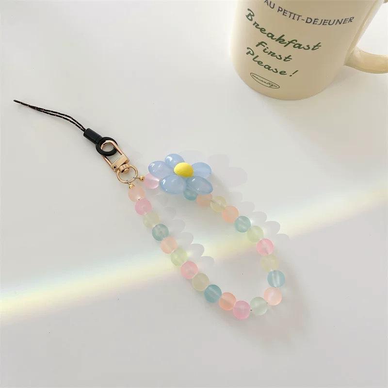 Macaron Color Beaded Phone Strap – Handmade Flower Bead Wristlet, Korean/Japanese INS Style
