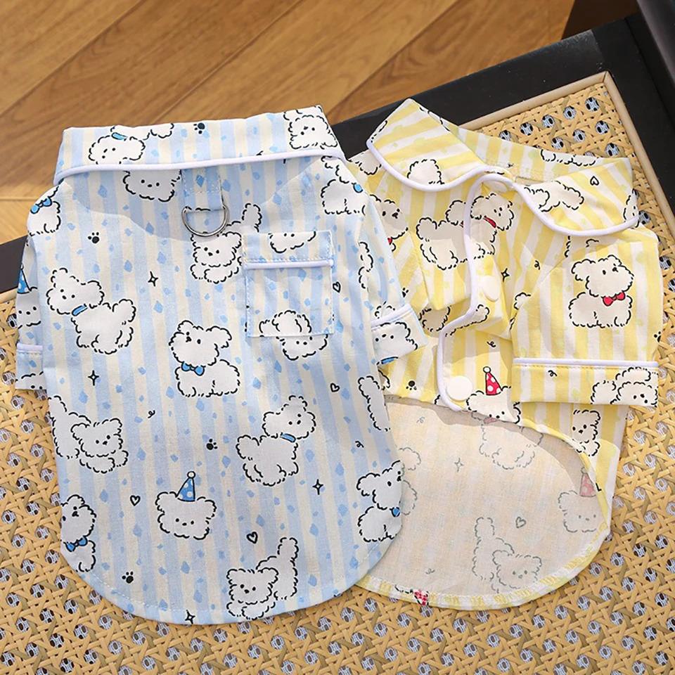 Dog Shirt Spring and Autumn Pet Couple Clothes Cartoon Puppy Pattern Teddy Vest Yorkshire Soft Home Cothes Sleepwear