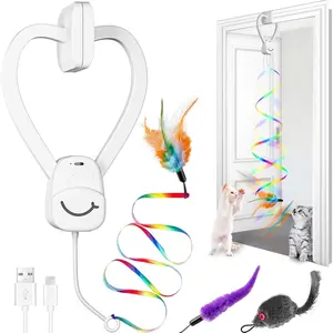 Interactive  Toys for Indoor Cats, Automatic  Door    & Ribbon Wand Teaser,USB-Rechargeable Self Play Chase Exercise  Toys for Bored Indoor Adult & Kitten Cats