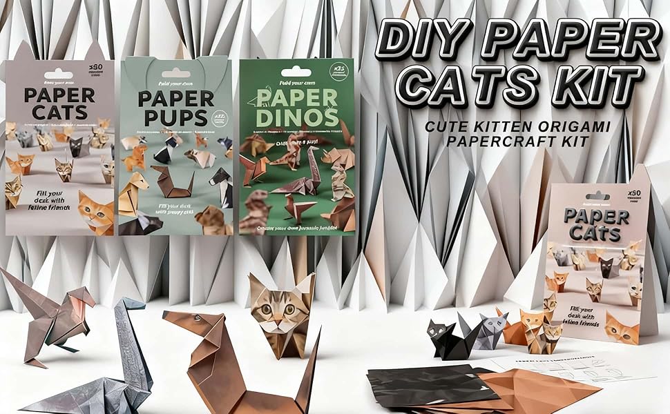 DIY Paper Cats - 50 Sheets DIY Origami Paper to Fold Cute Figures, Fun Craft Activity , Desk Decoration & Gift for Cat Lovers (Dog+Cat)