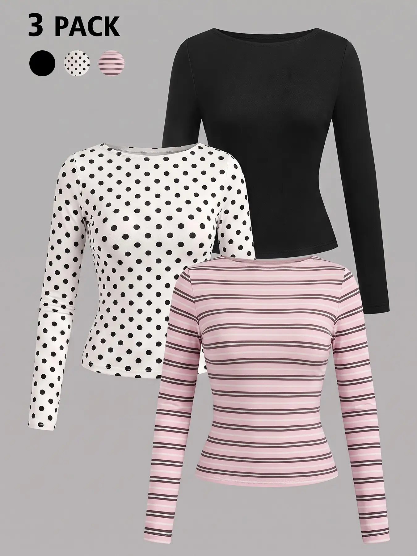 Women's 3-Piece Set Slim-Fit Long Sleeve Top, Casual Leopard Print Fall Fashion, Plain Surface Unlined Innerwear