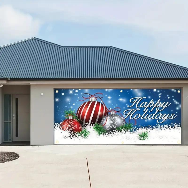 Christmas Themed Garage Door Cover, 1 Count Happy Holiday Garage Door Banner, Outdoor Holiday Decoration for Home Garage Door