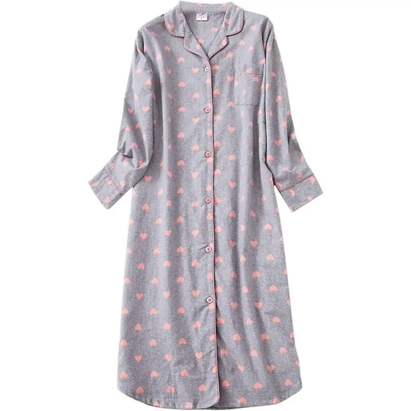 Women Long Flannel Nightgown Button Down Sleepshirt Long Sleeve Nightshirt