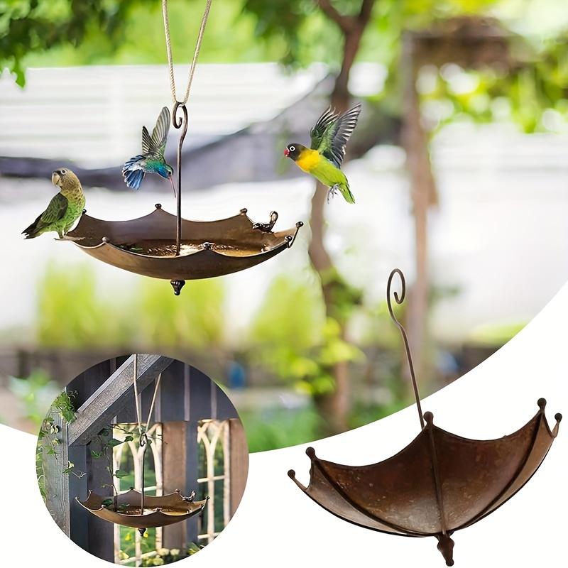 Outdoor hanging bird feeders are a gift for bird lovers Bird bath, umbrella-shaped iron bird feeder tray, hanging bird bath, suitable for garden, courtyard, and backyard garden decoration, bird food tray, gardening gloves