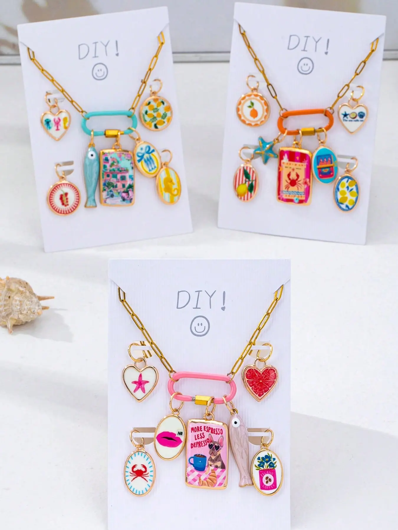 1 Set Customizable DIY Charm Necklace Kit - Detachable Colored Enamel Pendants with Stainless Steel Chain, DIY Multi-Layer Fashion Accessories, DIY Jewelry Decoration