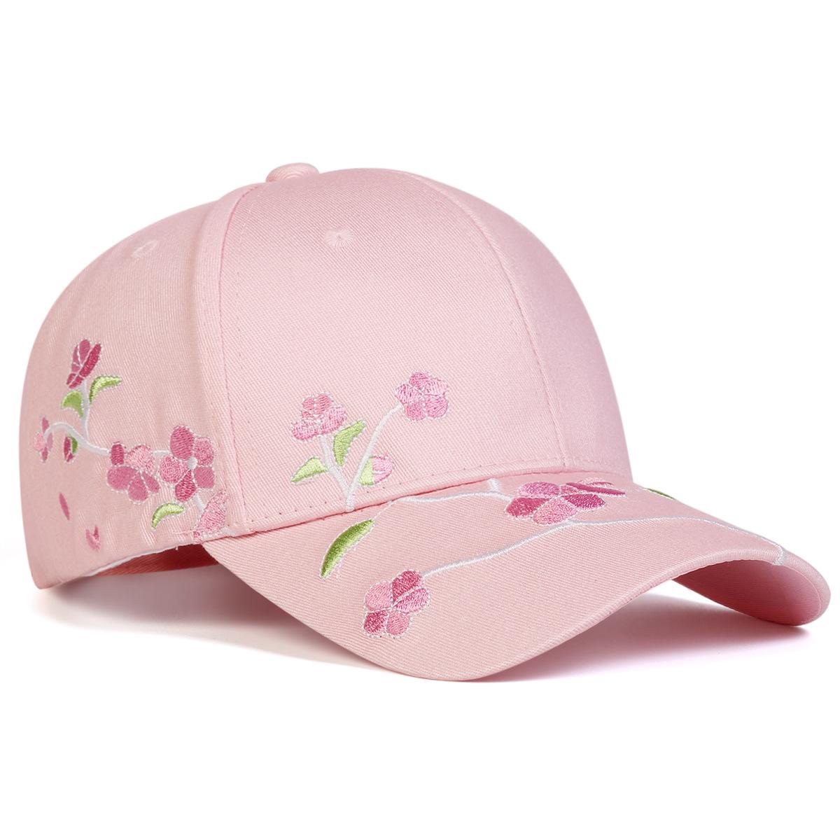 New Spring/Summer Collection: Women's Korean-Style Baseball Cap - Versatile & Stylish Peaked Hat with Embroidered Peach Blossom Design