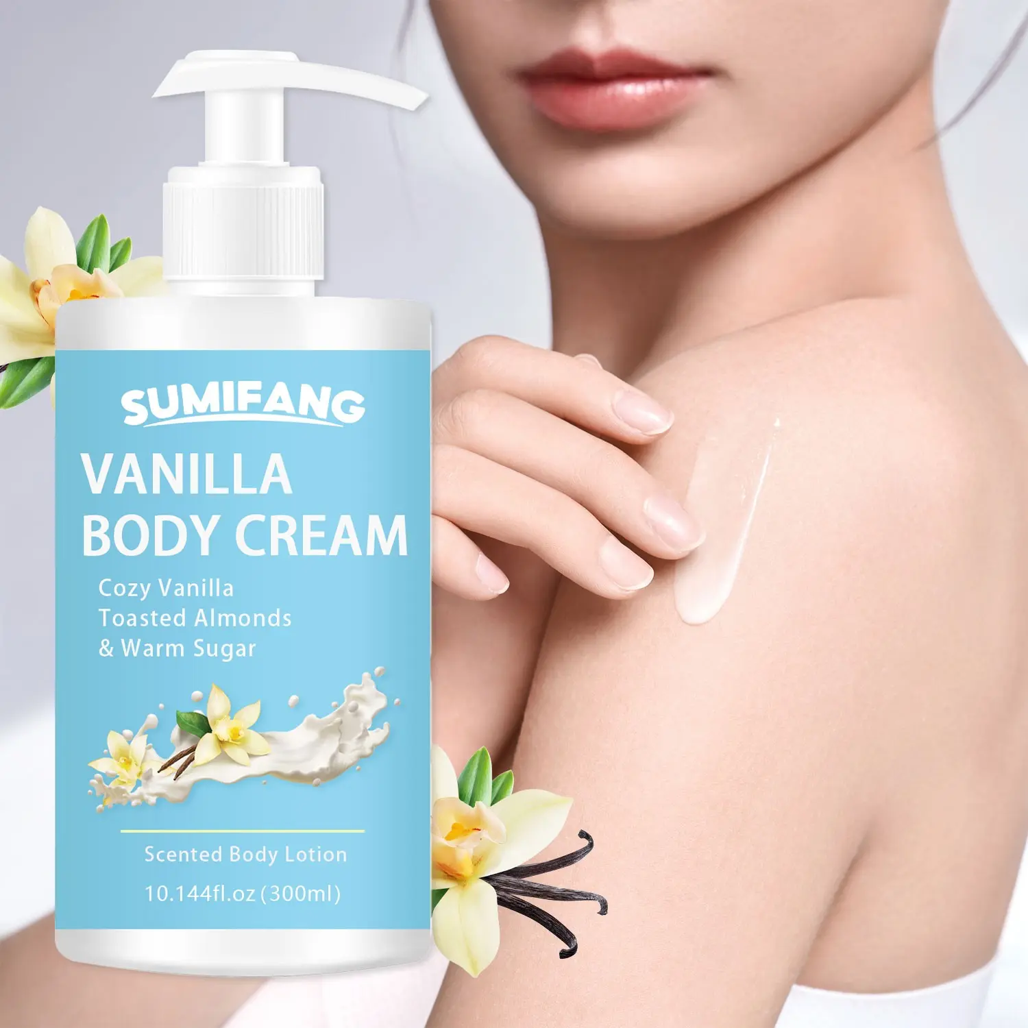 Vanilla Body Lotion, Daily Moisturizing and Hydrating, Almond and Sugar Scent, Lightweight Texture, Quick Absorption, Suitable for All Skin Types