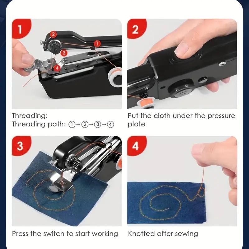 Cordless Handheld Mini Sewing Machine with Random-Color Accessories, 1 Count Portable Electric Sewing Tool Device, (Battery Not Included), Sewing Kit, Home Sewing Machine