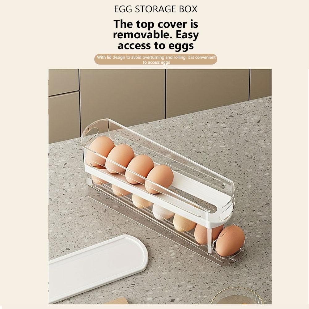 Clear Egg Storage Box, Space Saving Rolling Egg Storage Box for Refrigerator Side Door, Durable Plastic Egg Organizer, Home & Kitchen Accessories