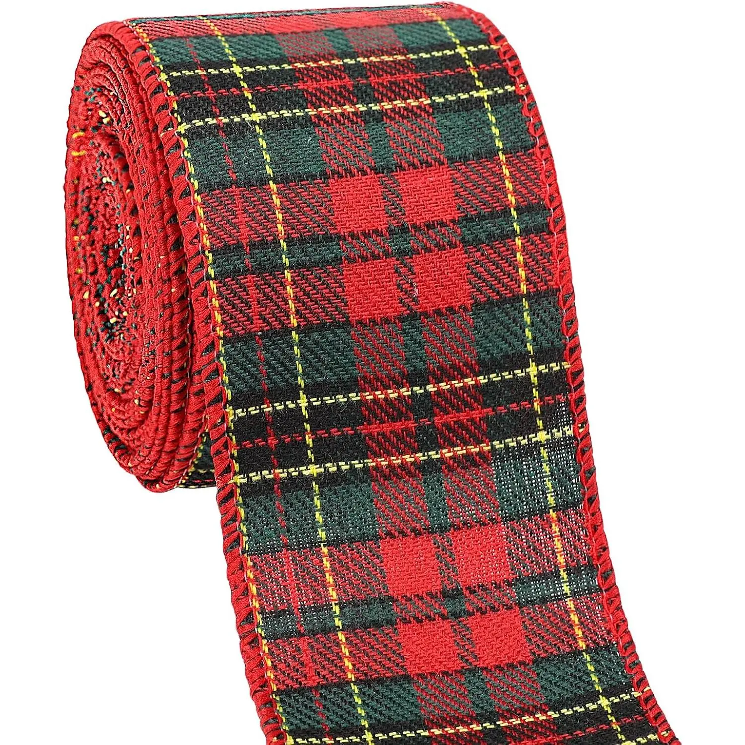9.8yd 2.5" Buffalo  Ribbon Red Green Wired for Christmas | Wired  ribbon for Christmas tree, bow making, wreath making, holiday decorations