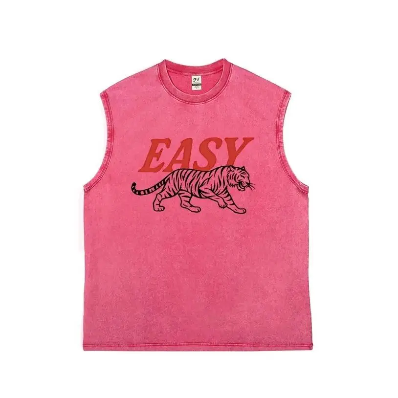 Men's Vintage Washed Pure Cotton Vest - Plain, Crew Neck, Fitted, Unisex Print Style, Menswear Undershirt for All-Year Wear, Layer Over Tees, 100% Cotton Men's Tanks, Singlet Men's Tanks