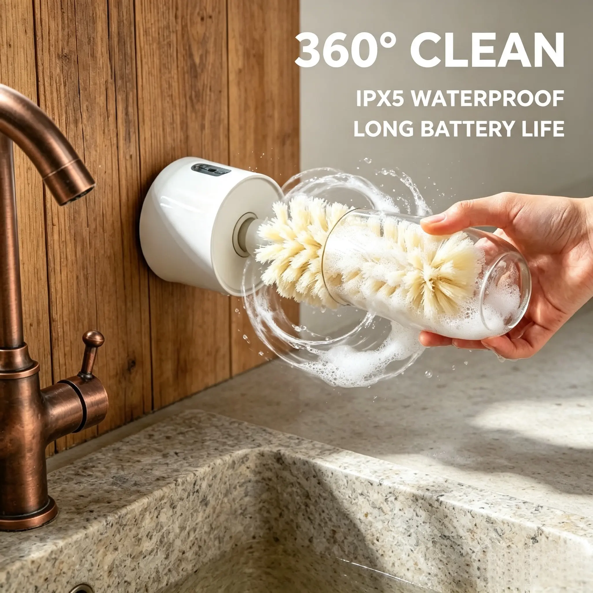 Hanging Electric Bottle Cleaning Brush, 360° Rotating Rechargeable Cup Cleaner Brush, IPX5 Waterproof Food-Grade Brush for Water Bottles, Baby Bottles, Glass Mugs, Kitchen Cup Cleaning Gadget,Cordless