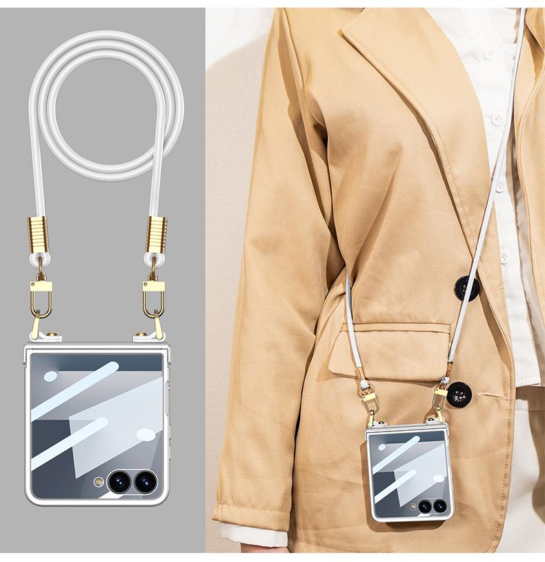 Crossbody Lanyard Strap Phone Case with Built-in Screen Protector For Samsung Galaxy Z Flip7 Flip 7 5G 2025 Hard PC Shell Cover