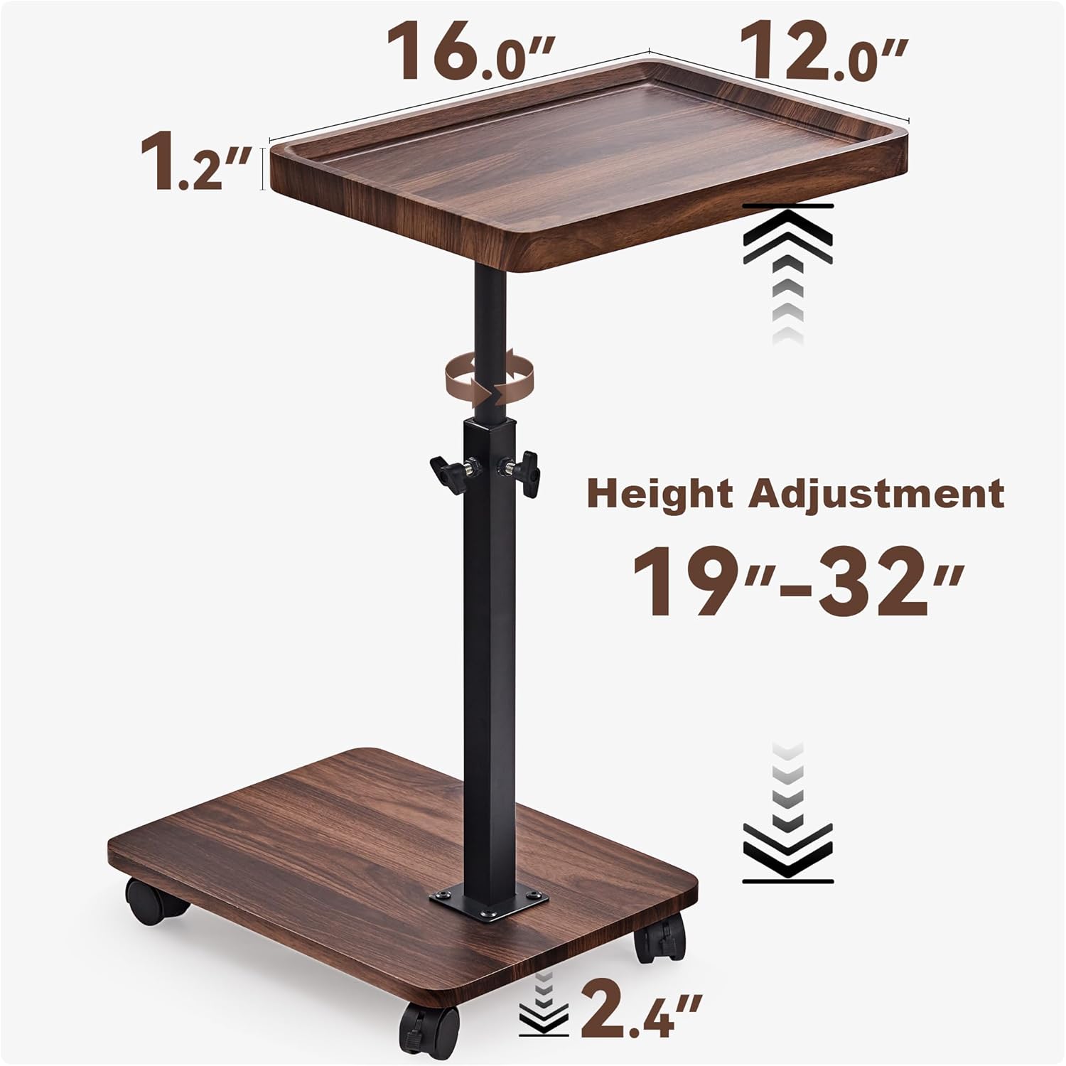 TV Tray Table Sofa Side Table Adjustable Height, 360 ° Swivel Couch Table for Small Spaces, C Shaped end Tables Living Room and Bedroom for Sofa, Bed, Chair, Snack, Living Room (Walnut Brown)