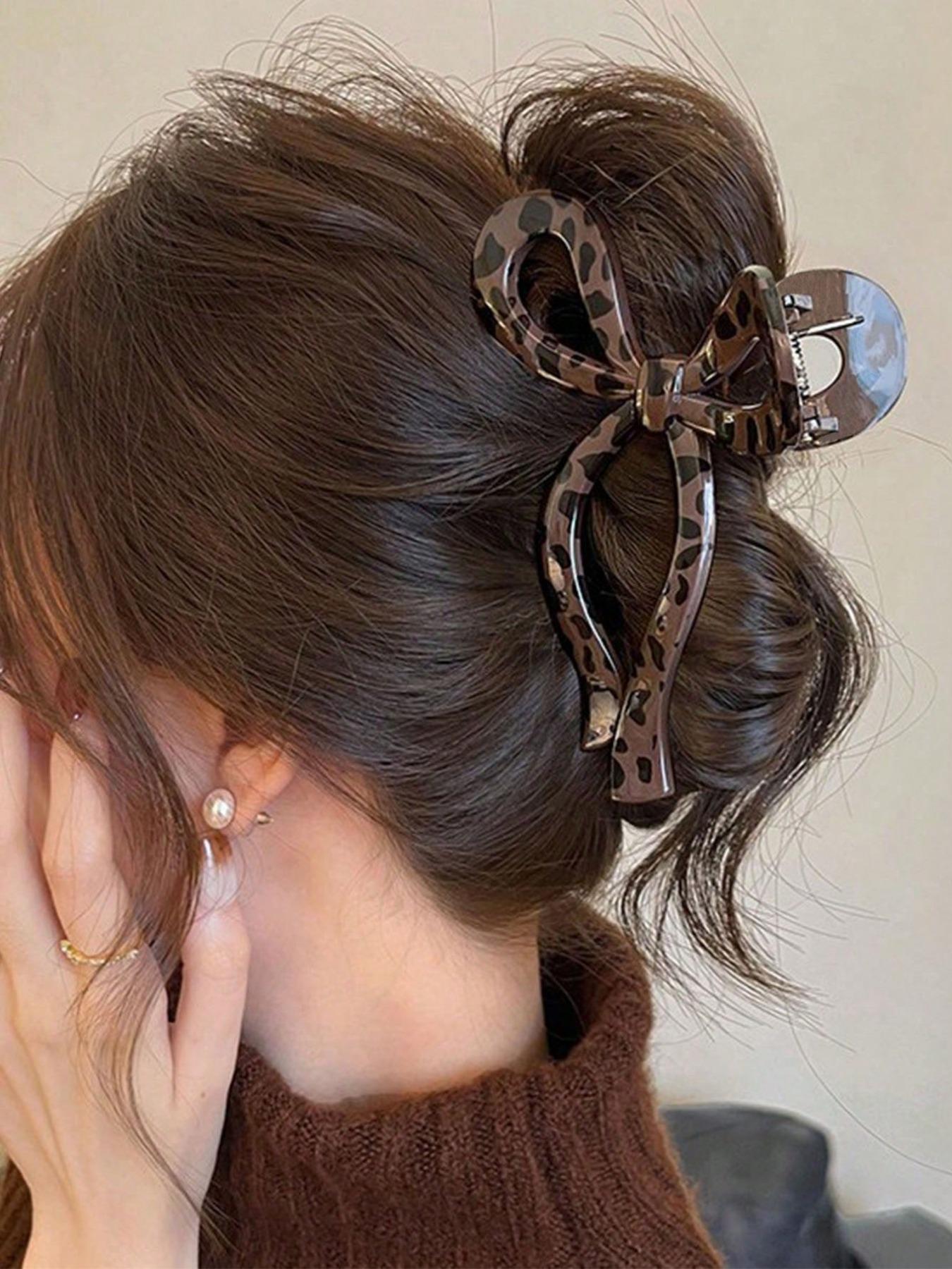 Leopard Print Bow Hair Clips Set, Large Size Hair Claw, Suitable for Daily Commute, Makeup, Travel, Photography, Versatile Headwear Accessories