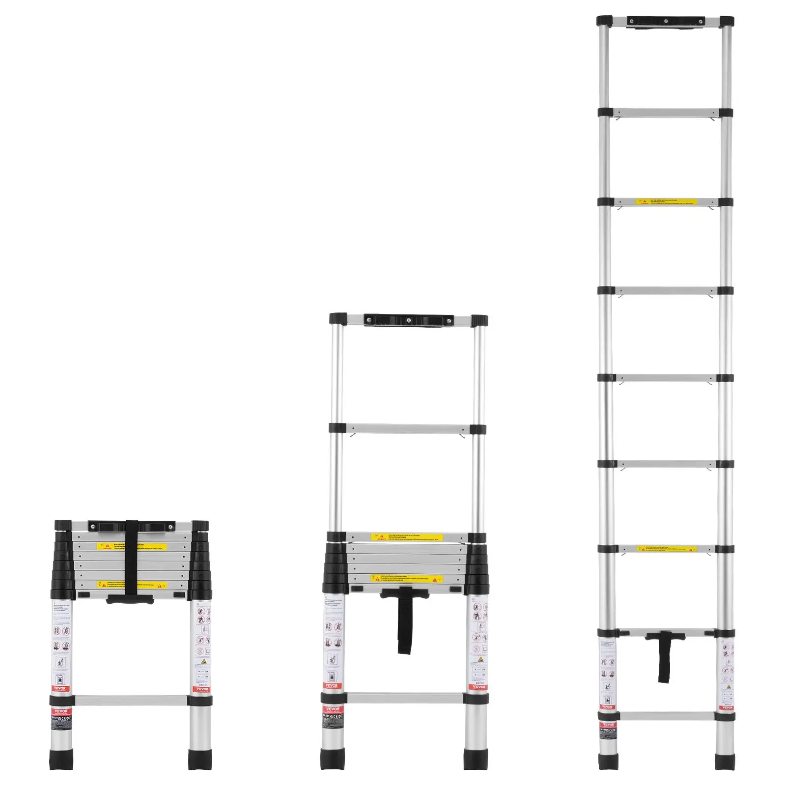 【DealsForYouDays】VEVOR Telescoping Ladder, 8.5FT Aluminum Lightweight Extension Ladder, One-button Retraction Collapsible Ladder, 375 LBS Capacity with Non-slip Feet, Portable Compact Ladders for Home, RV, Loft