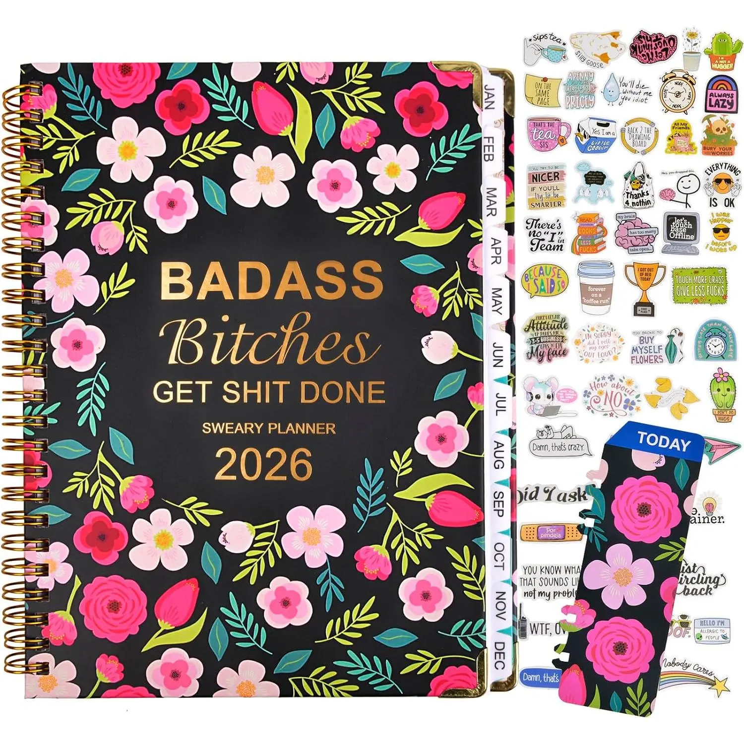 Women's 2026 A5 Hardboard Planner - 6.2x8.5in Weekly/Monthly Pages, Funny Cover, Goal Setting Ruled Space, Sweary Daily Notebook for Productivity & Affirmations, Black