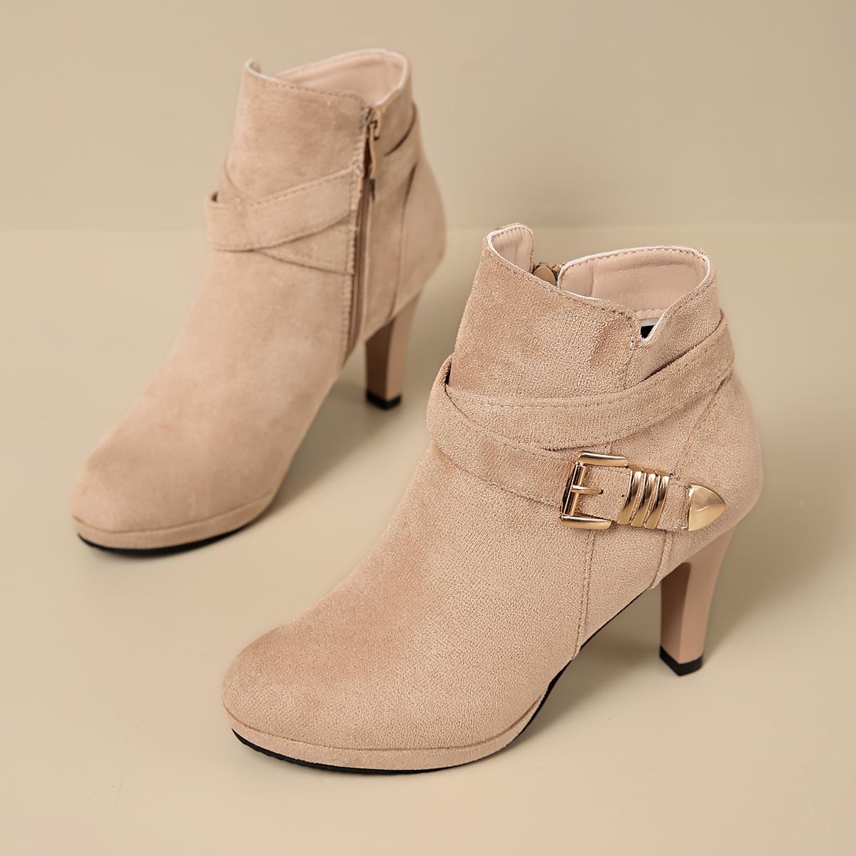 A Pair of Women's High Quality Platform Chunky Heel Side Zipper High-Heeled Ankle Booties, Women Shoes