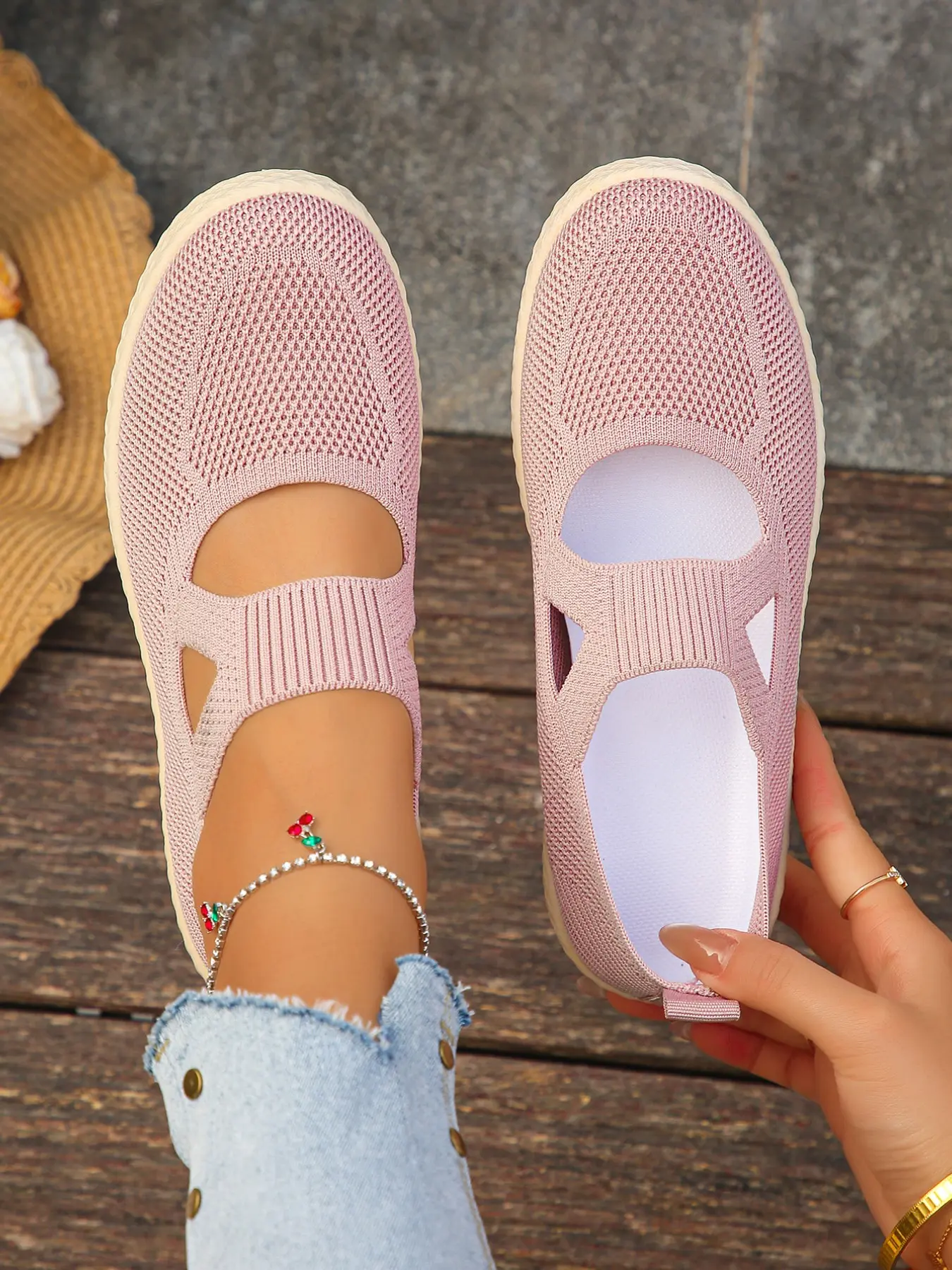 Women's Fashion Comfortable New Mesh Weave Casual Shoes, Lightweight Breathable Hollow Out Mary Jane Flat Shoes, Anti-Slip Soft Sole Walking Shoes