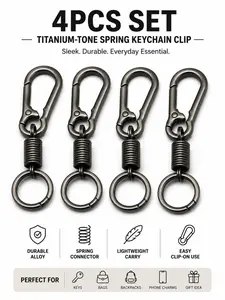 LUVTAG 4PCS Minimalist Titanium Spring Keychain Clip, Premium Alloy Multiuse Key Ring, Clip-on Bag Charm Purse Phone Charm Fashion Accessories, Sturdy Backpack Jeans Pendant, Birthday Christmas Holiday Gift for Men Women Daily Carry Accessory