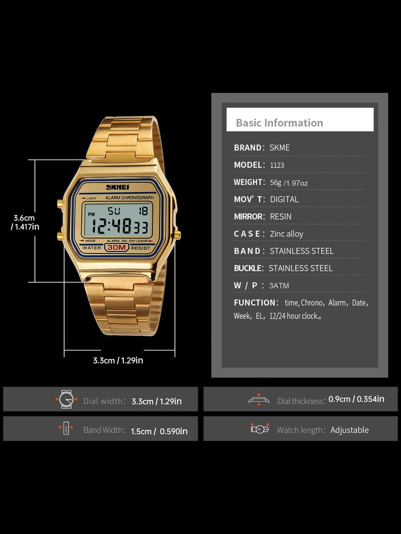 Skmei Square Electronic Watch, Urban Fashion Wristwatch, Modern Waterproof Watch, 30m Waterproof, Luminous Display, Alarm Stopwatch, Full Features, Multiple Colors Available