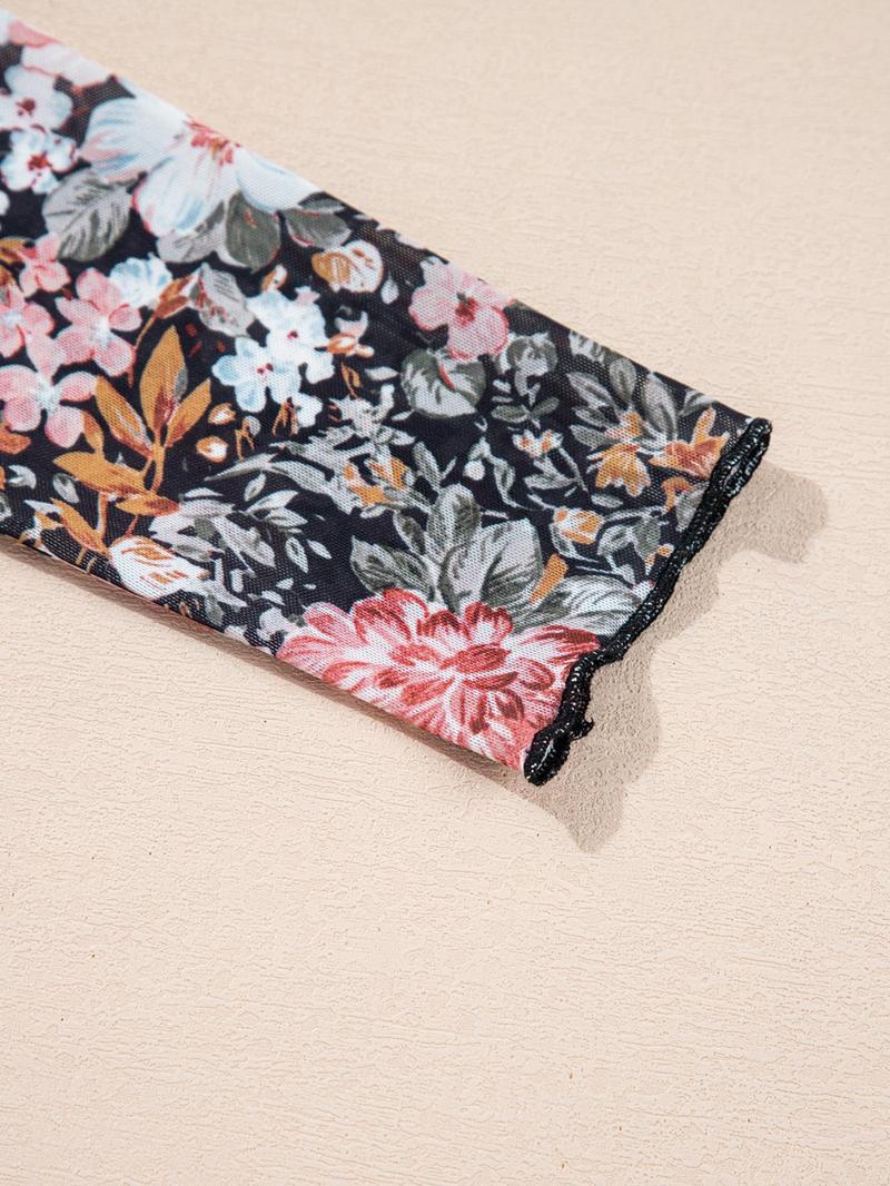 Women's Ditsy Floral Print Long Sleeve Bodycon Casual Chic Fitted Dress, Elegant Fashion Casual Dress for Daily Outdoor Wear, Women Dress for All Seasons